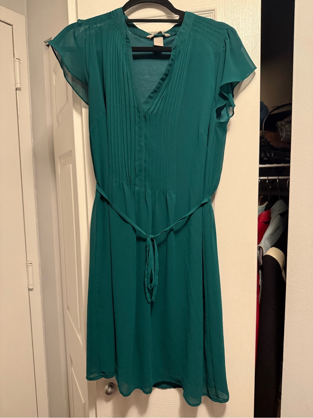 H&M Teal V-Neck Tie-Waist Mini Dress